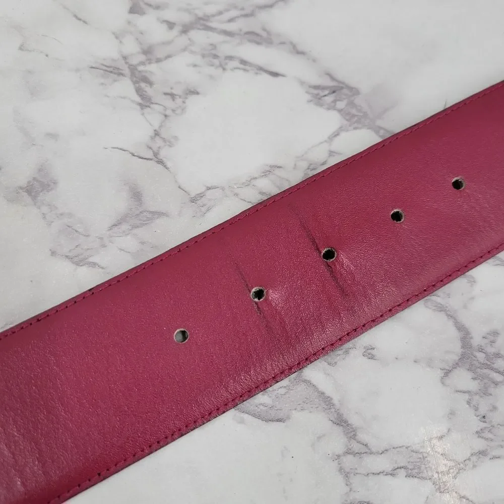 Vintage Wide Oversized Fuchsia Leather Belt for Women